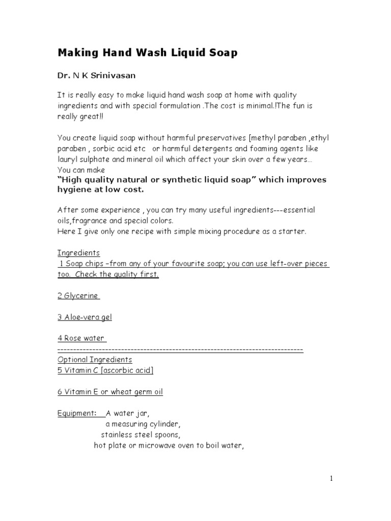 Making Hand Wash Liquid Soap PDF Soap Glycerol