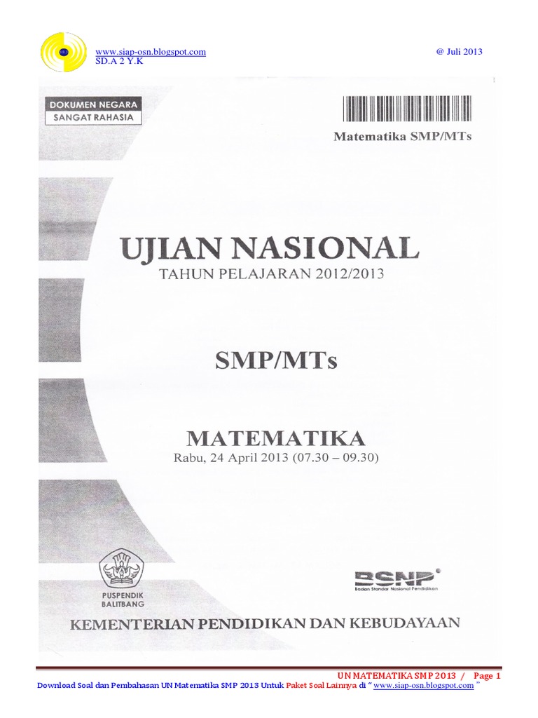 Soal Dan Pembahasan Ujian Nasional Matematika Smp 2013 Paket 2