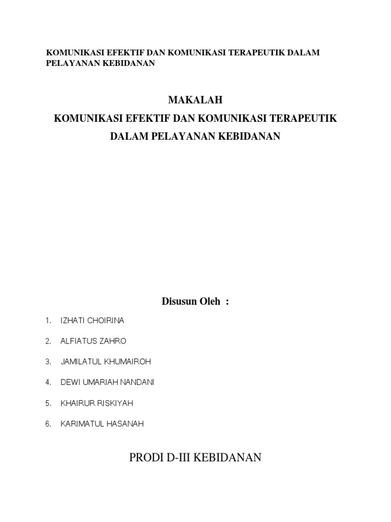 Makalah Komunikasi Efektif Dan Komunikasi Terapeutik Dalam Pelayanan Kebidanan