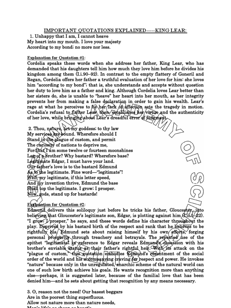 King LearImportant Quotations Explained King Lear