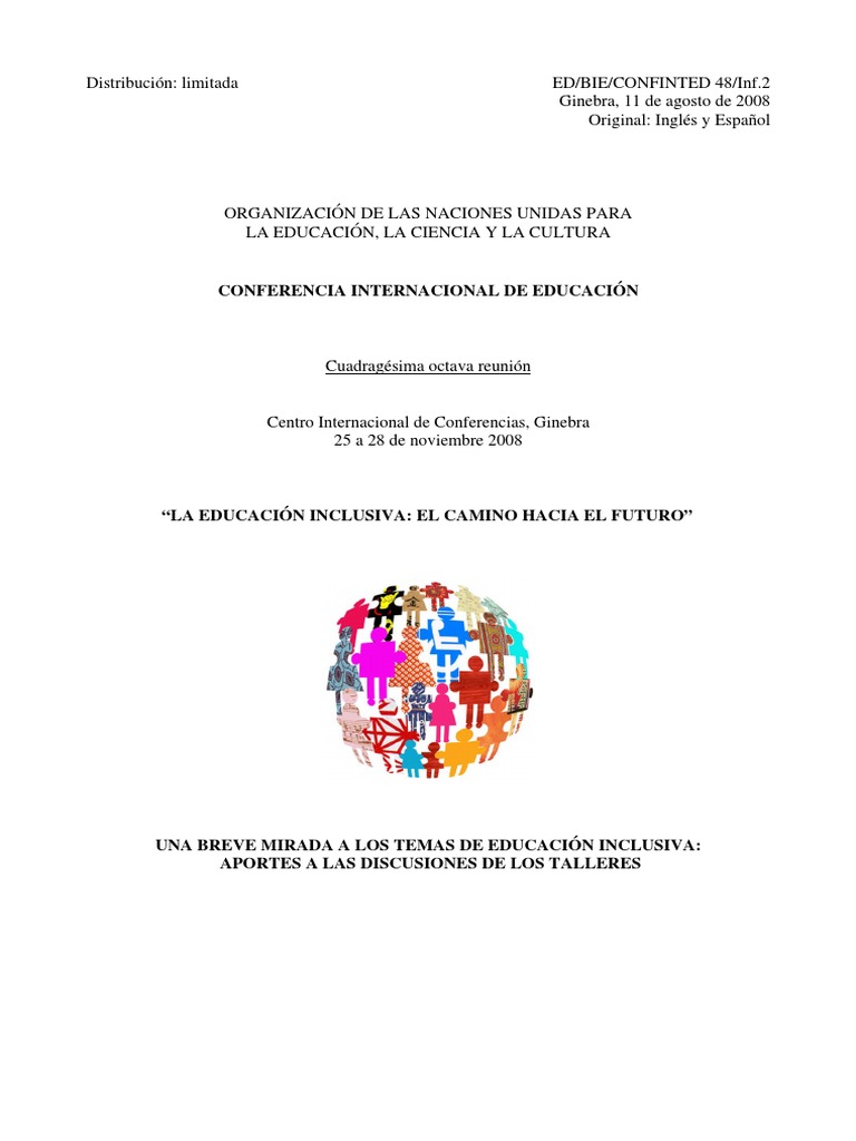 2008 CONFINTED La Educacion Inclusiva El Camino Hacia El Futuro | PDF