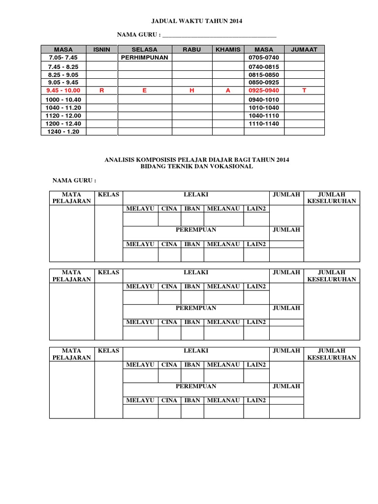 Jadual Waktu Guru Dan Analisis Komposisi Pelajar Pdf