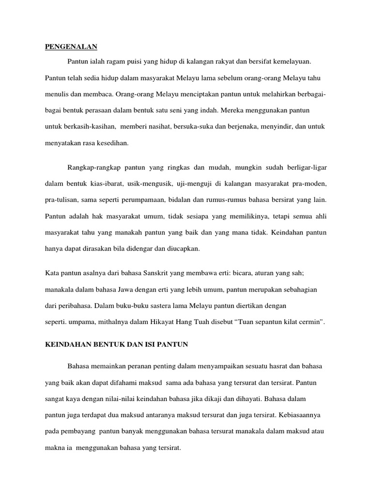 Keindahan Bentuk Dan Maksud Pantun
