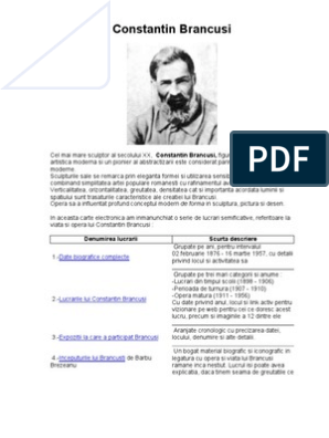 Constant in Brancusi - Viata Si Opera Sa | PDF