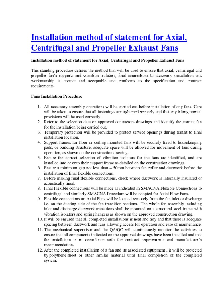 Method Statement Installation Method of Statement For Axial