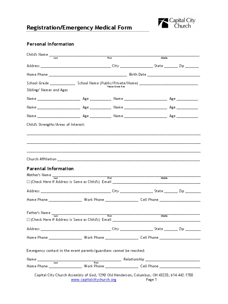 Emergency Medical Registration Form | PDF | Physician | Health Care