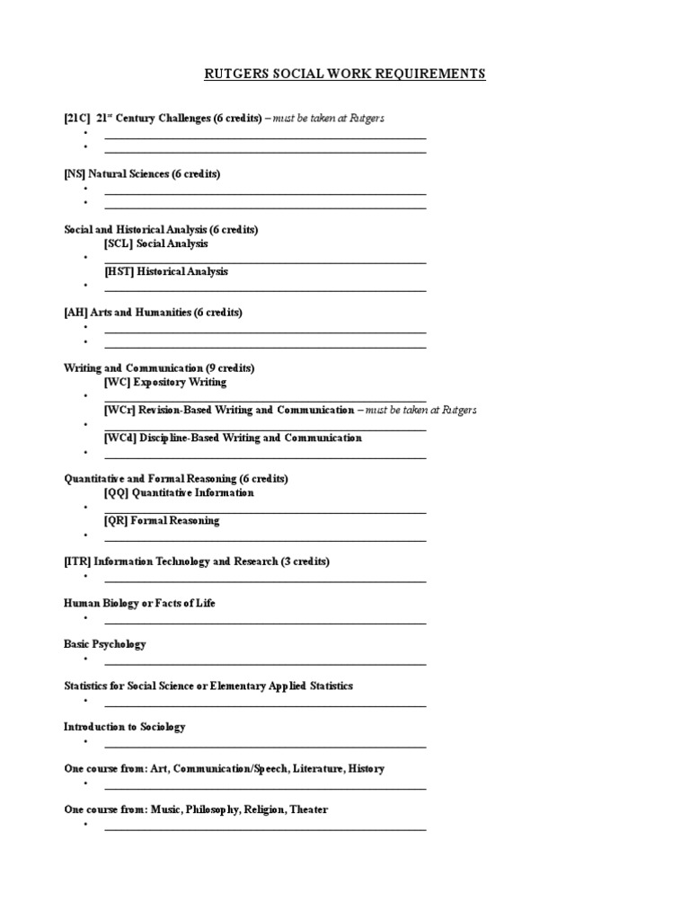 Social Work Requirements PDF