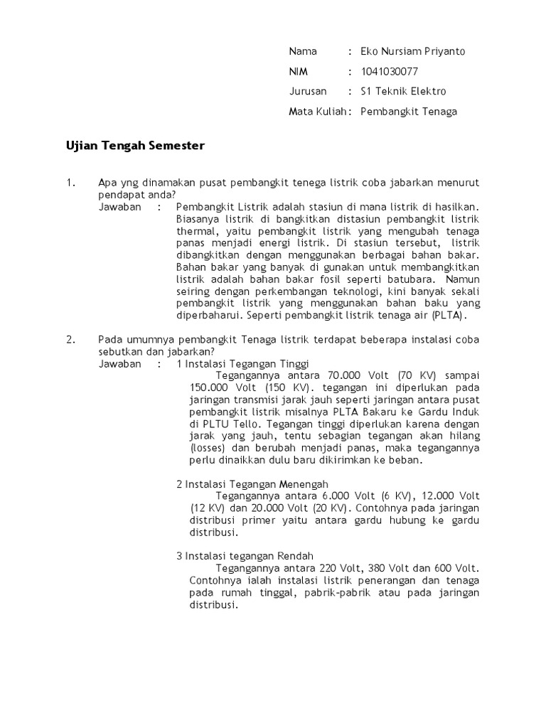Uts Pembangkit Tenaga Listrik