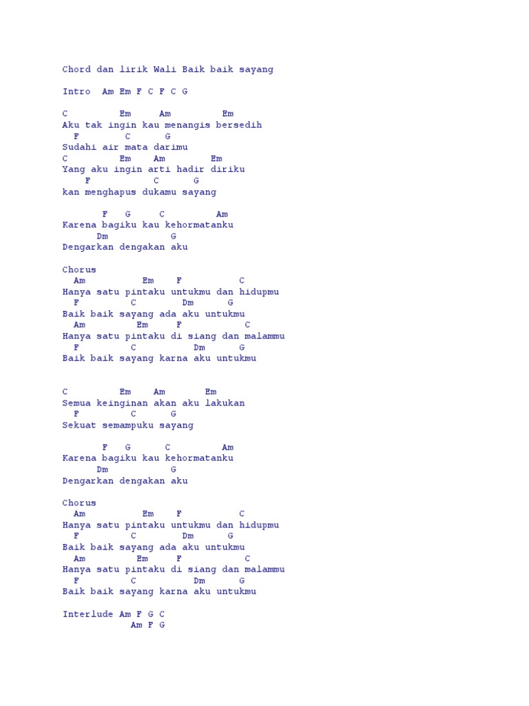 Chord Dan Lirik Wali Baik Baik Sayang Pdf