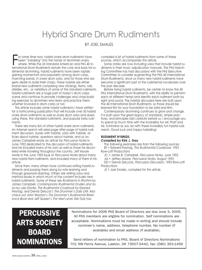 Hybrid Snare Drum Rudiments: Percussive Arts Society Board Nominations ...