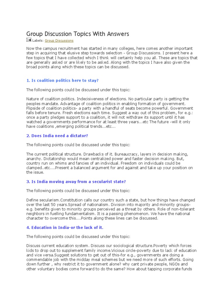 Group Discussion Topics With Answers | PDF | Non Governmental 