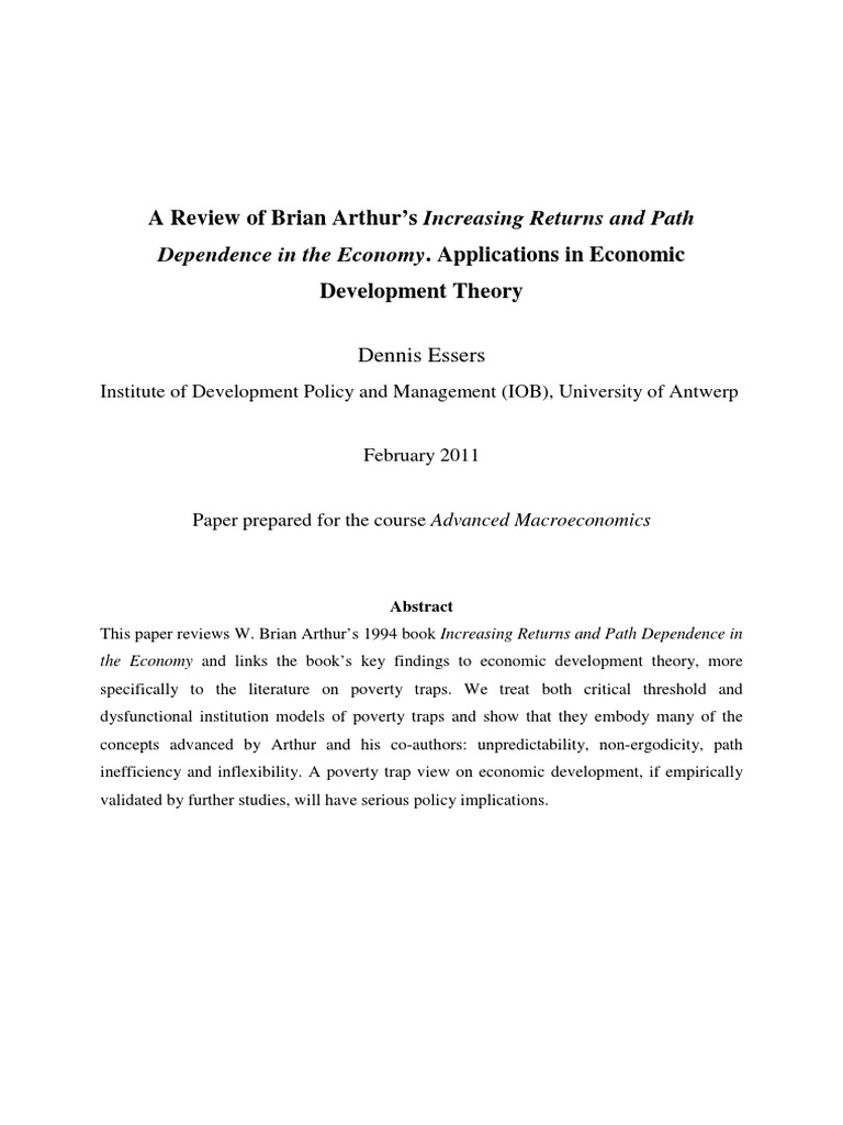 Arthur's Increasing Returns and Poverty Traps | PDF | Economics ...