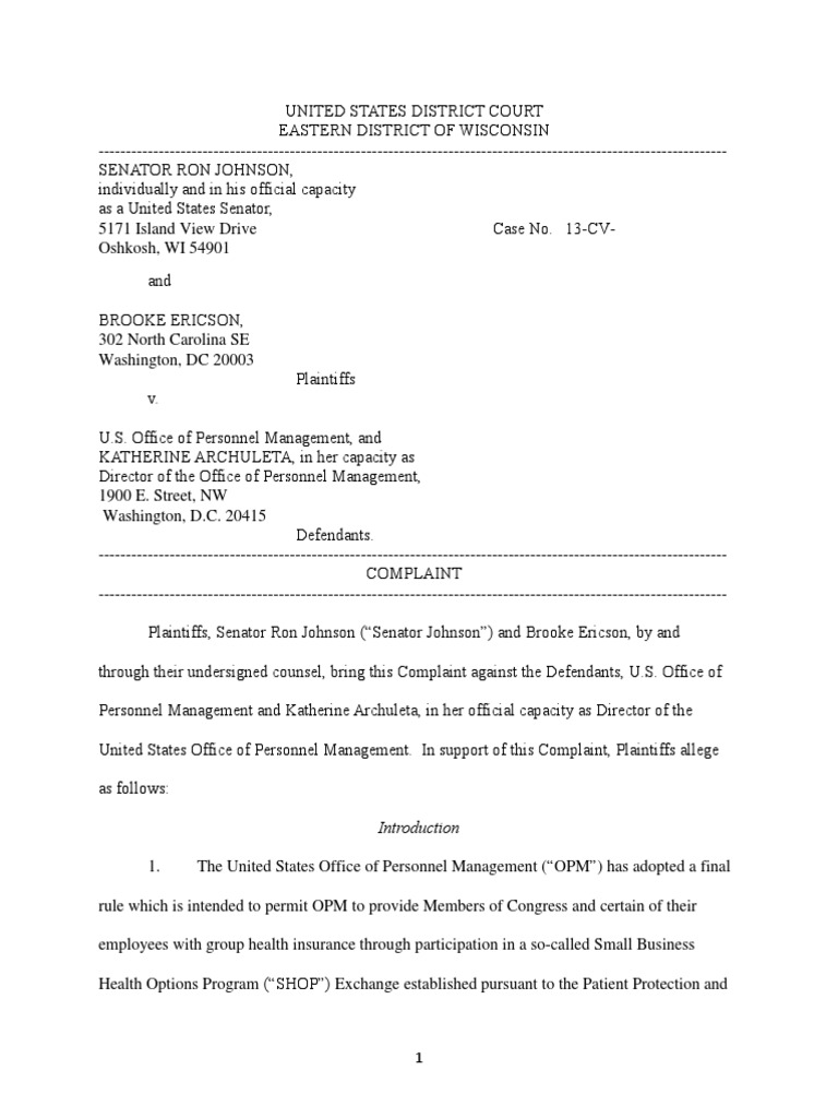 Johnson v. U.S. OPM Case 4CV9 Johnson Complaint PDF Patient