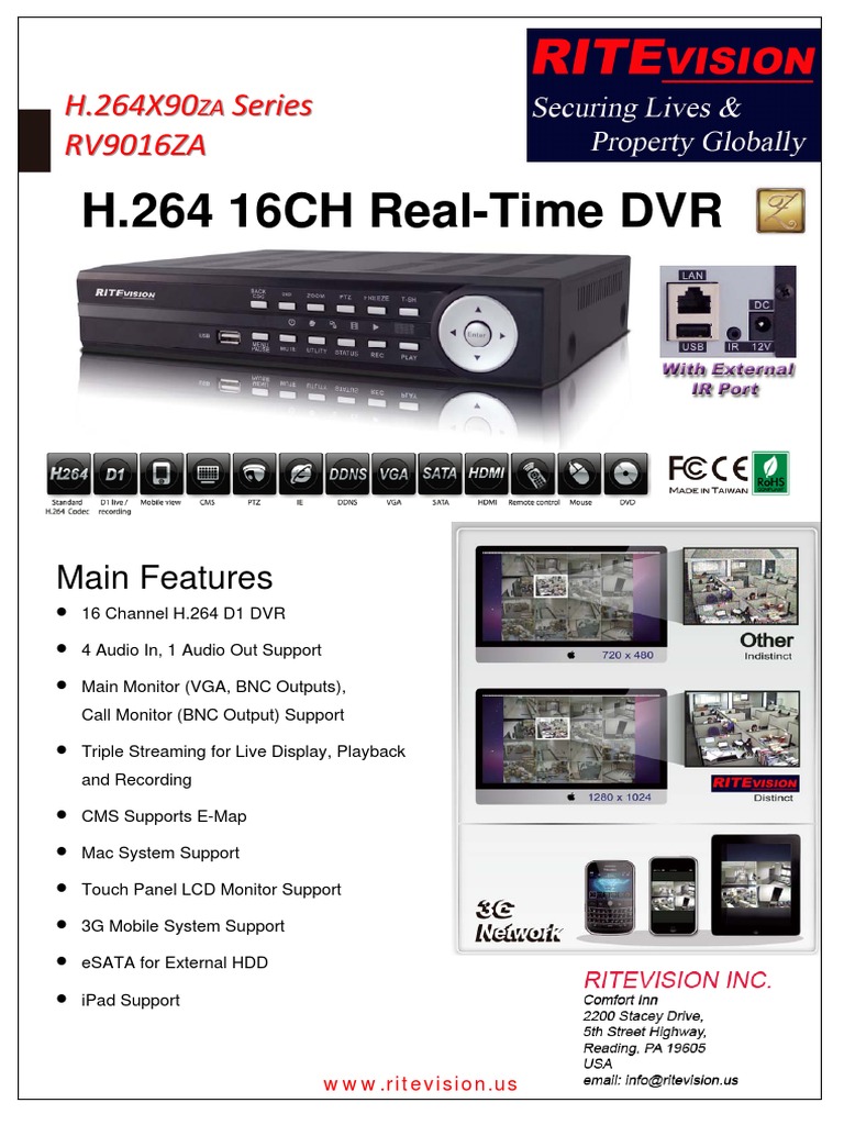 16CH H.264 Real-Time DVR Features | PDF | Digital Video Recorder | Usb
