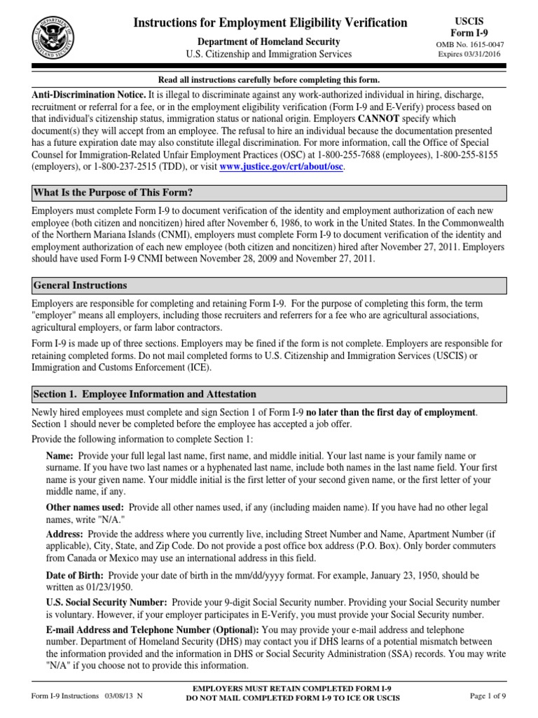 Uscis Form I9 Official Documents Government