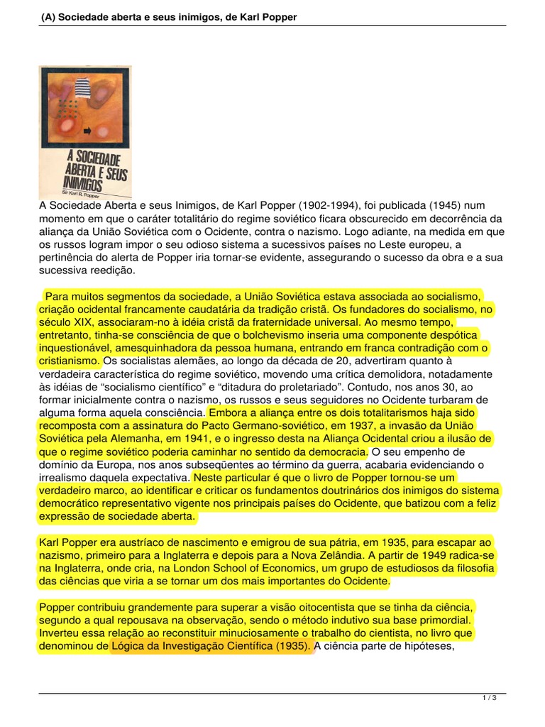 POPPER_resenha a Sociedade Aberta e Seus Inimigos Karl Popper Ciência