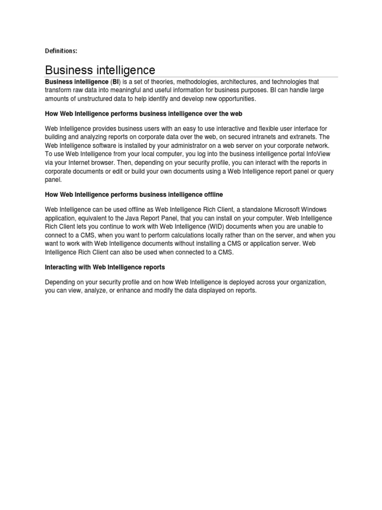 Web Intelligence: Business Intelligence Explained | PDF