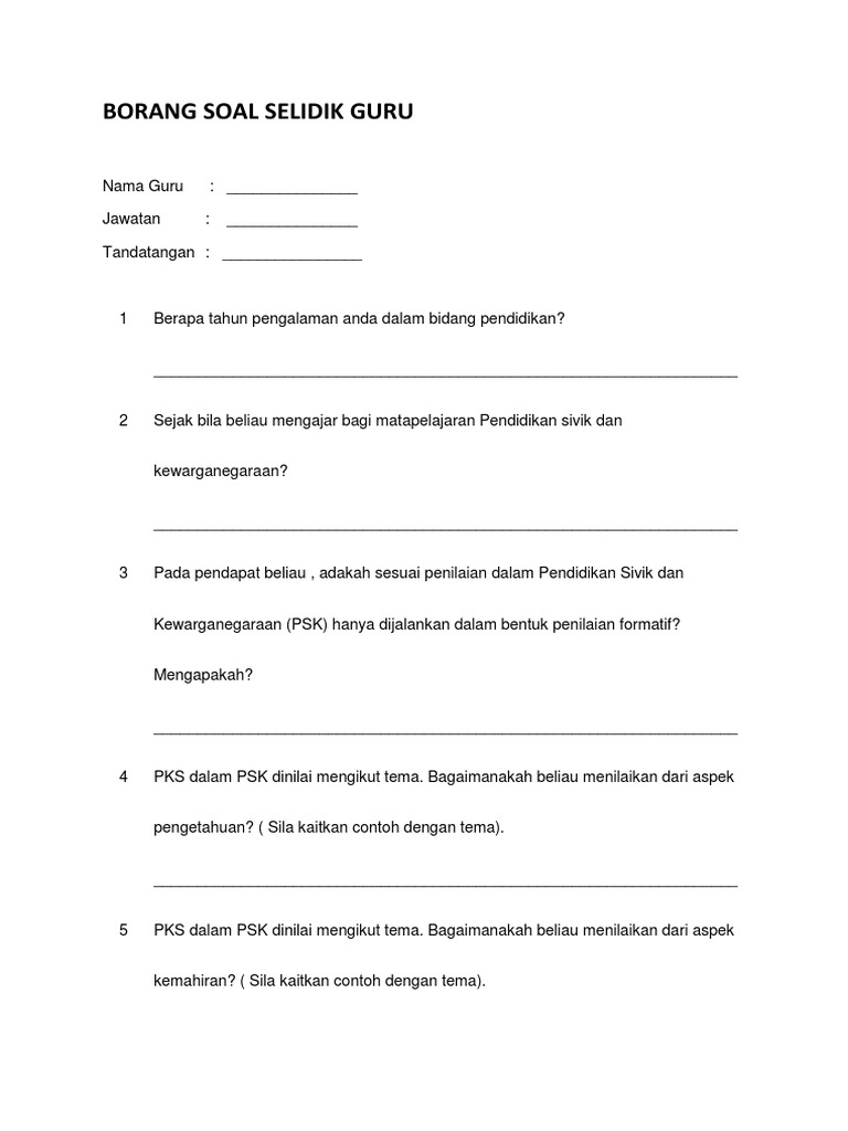 Borang Soal Selidik Guru Pdf