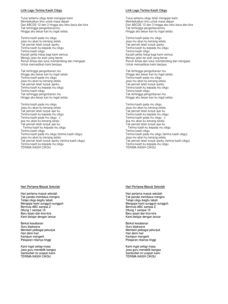 Lirik Lagu Terima Kasih Cikgu Pdf