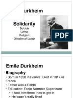 Emile Durkheim Solidarity: Suicide Crime Religion Division of Labor