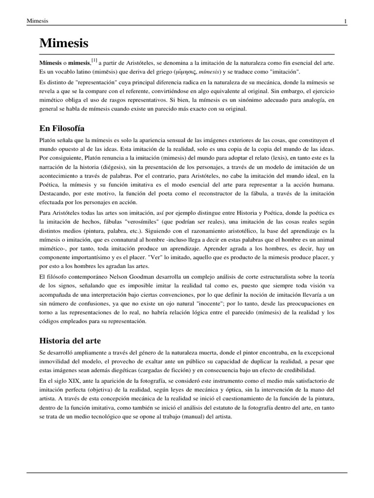 Mímesis: Arte e Imitación en Filosofía | PDF | Imitación | Acción ...