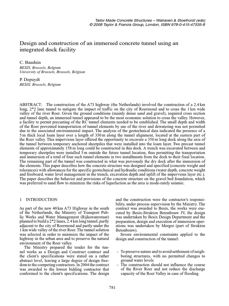 Immersed Concrete Tunnel Design | PDF | Tunnel | Concrete