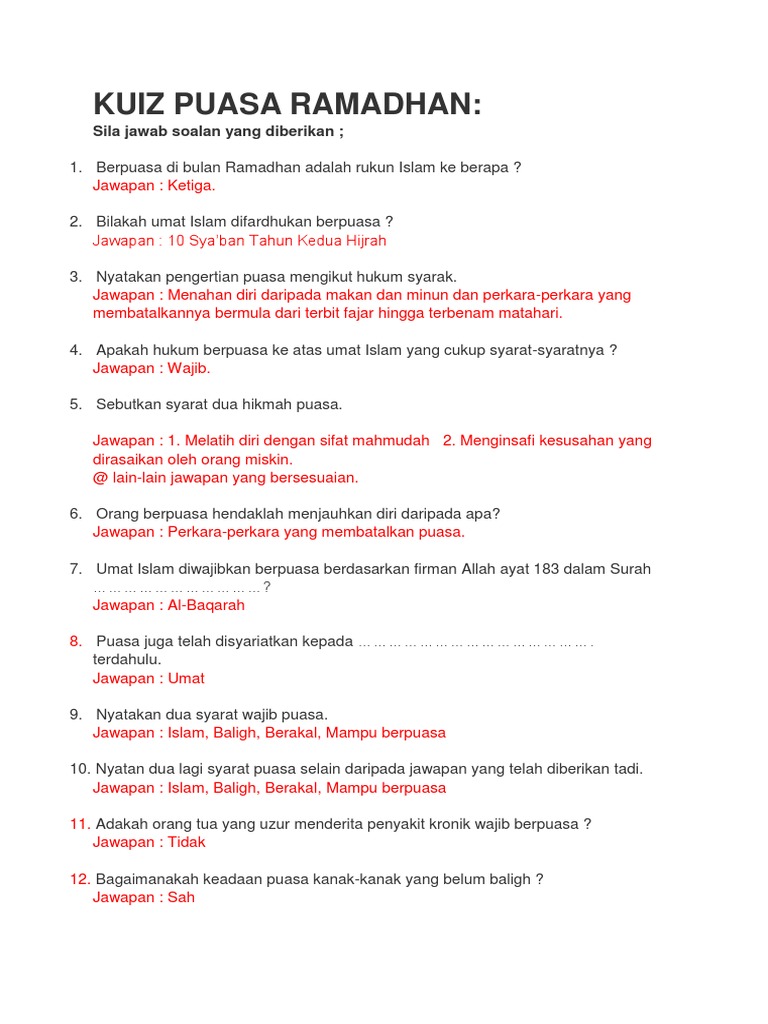 Kuiz Puasa Ramadhan
