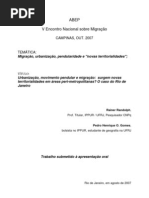 Migração, urbanização, pendularidade e novas territorialidades.