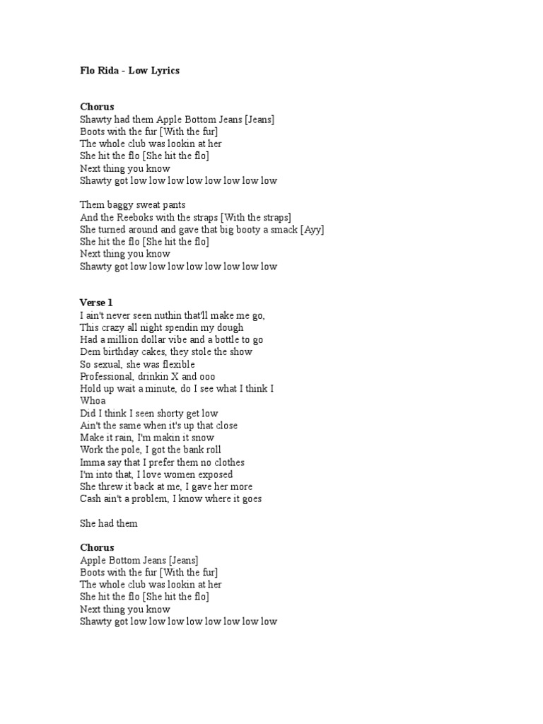 Lyrics Center Apple Bottom Jeans Lyrics Flo Rida