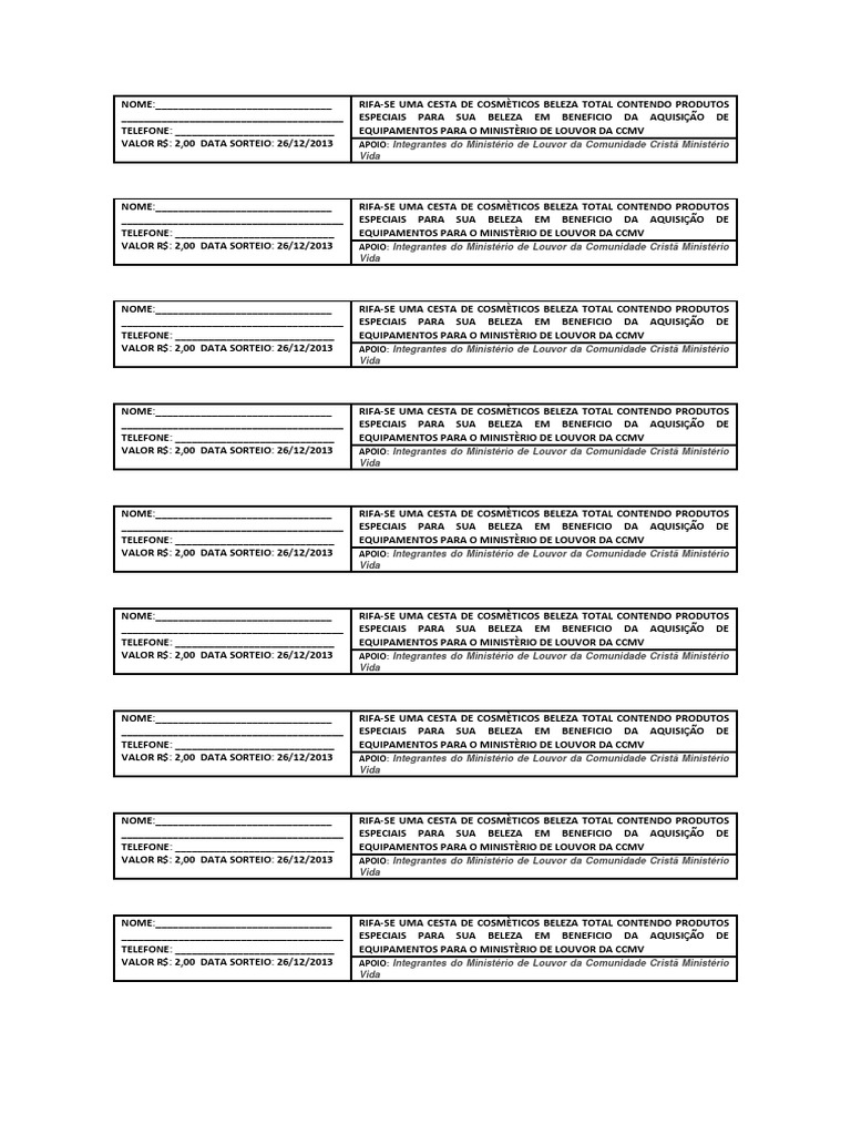 Rifa Para Imprimir Pdf Modelo Rifa | PDF