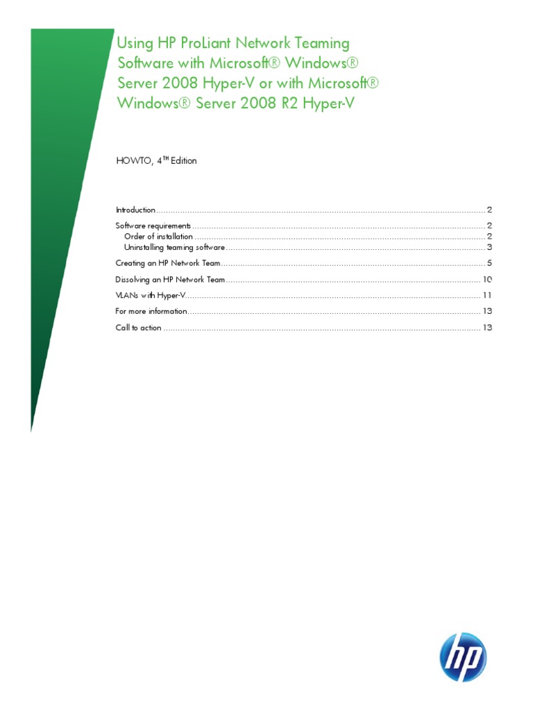 HP Proliant Teaming PDF Hyper V Windows Server 2008