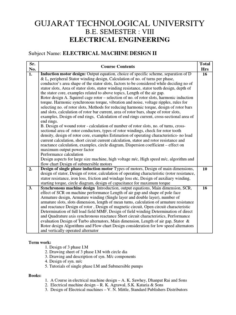 Electrical Machine Design II Course Outline | PDF | Engines | Electricity