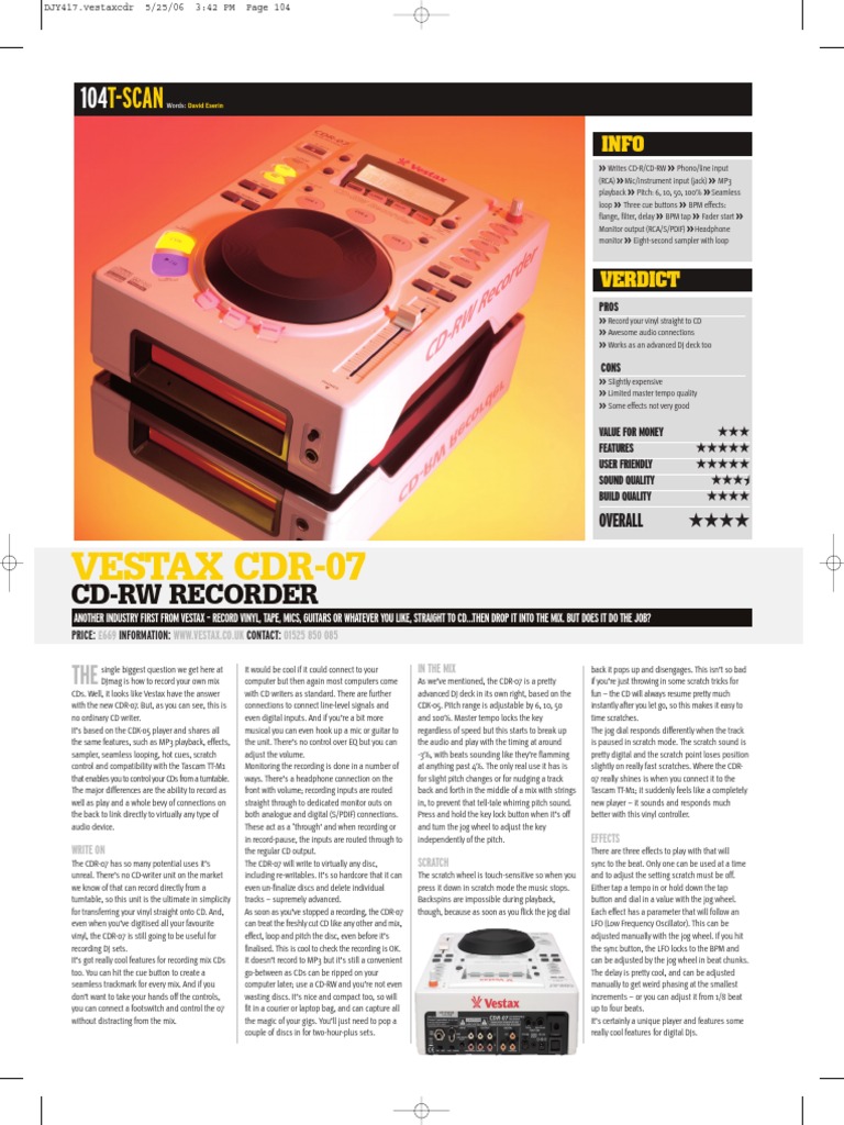 Vestax CDR 07 | PDF | Compact Disc | Disc Jockey