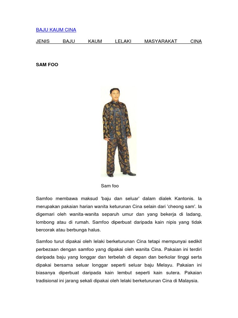 Pakaian Tradisional Kaum Cina | PDF | Sejarah | Gaya Hidup