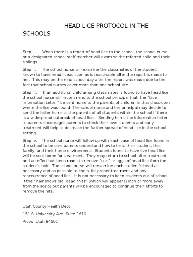 Head Lice Protocol in the Schools