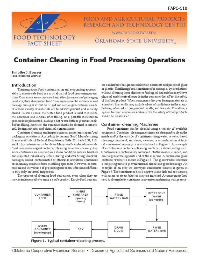 Container Cleaning in Food Processing Operations PDF Sterilization