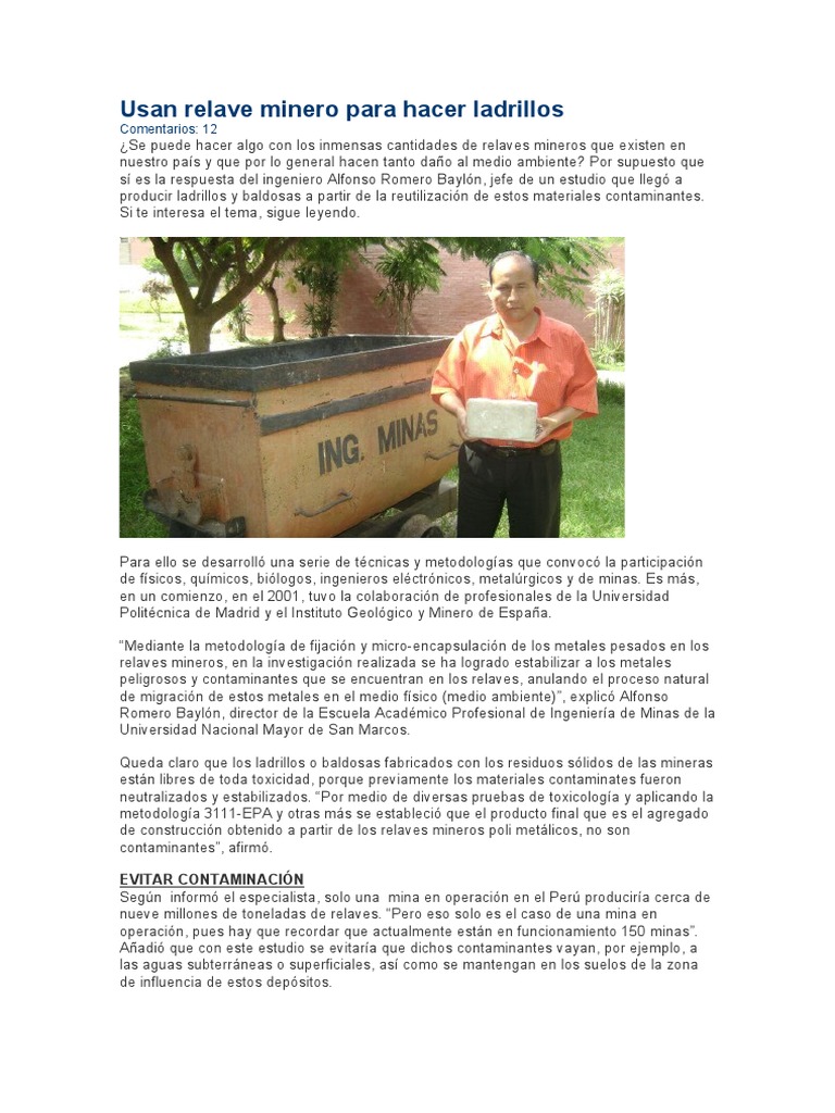 Ladrillos de relave minero: innovación sostenible | PDF | Minería ...