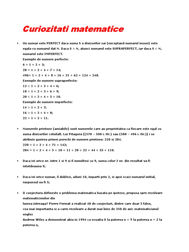 Curiozitati Matematice