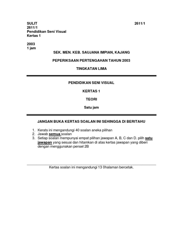 Pendidikan Seni Kertas 1