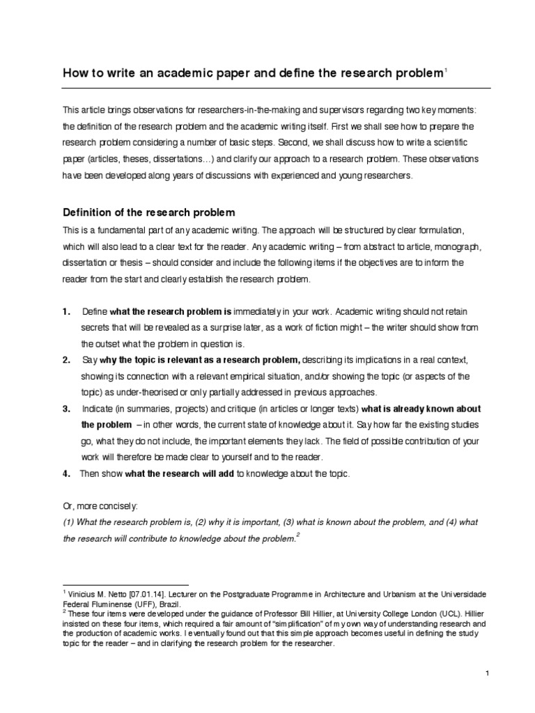 How To Define The Research Problem and Write An Academic Paper | PDF ...