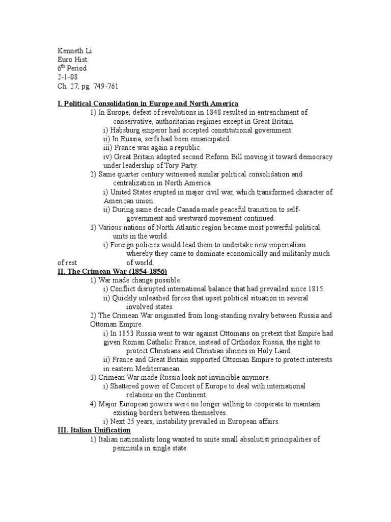 Kenneth's CH 27 Outline, PT 1 | PDF | Kingdom Of Prussia | Otto Von ...