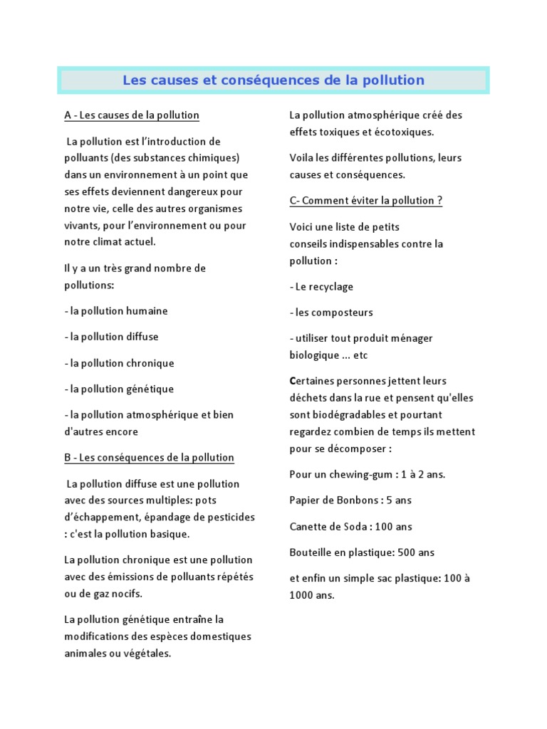 Causes et Conséquences de la Pollution | PDF