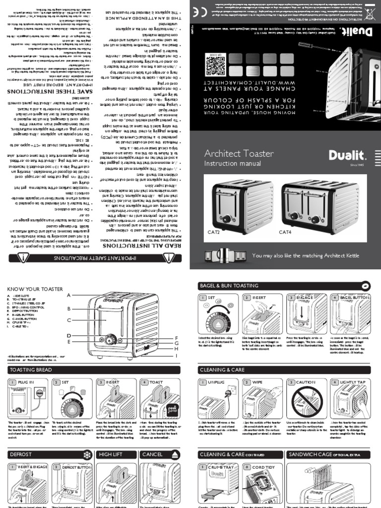 2 Slot and 17165 4 Slot Architect Toasters Instructions PDF Toast