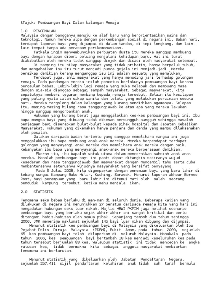 Gejala pembuangan bayi essay image