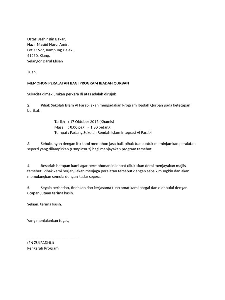 Surat Mohon Peralatan Masjid Pdf