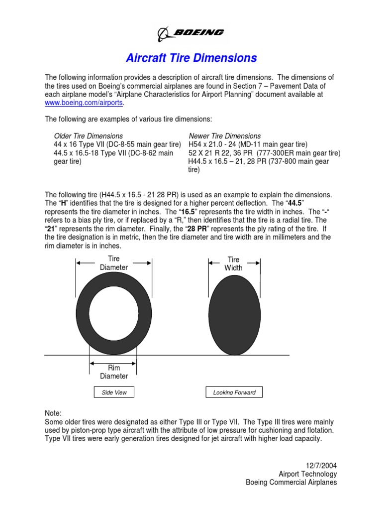 Aircraft Tire Size Specifications | PDF