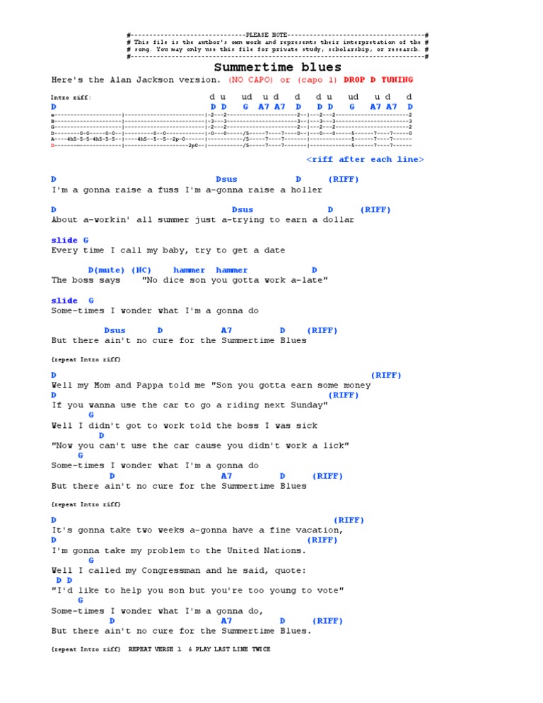 Summertime Blues - Alan Jackson - (Chords) TAB | Entertainment (General