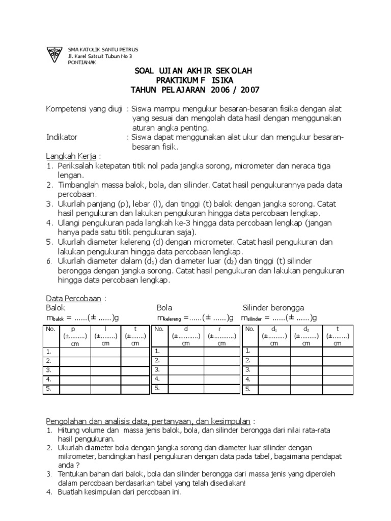 Soal Ujian Akhir Praktek Fisika