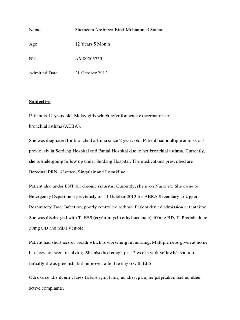 Soap Notes Pneumonia Asthma