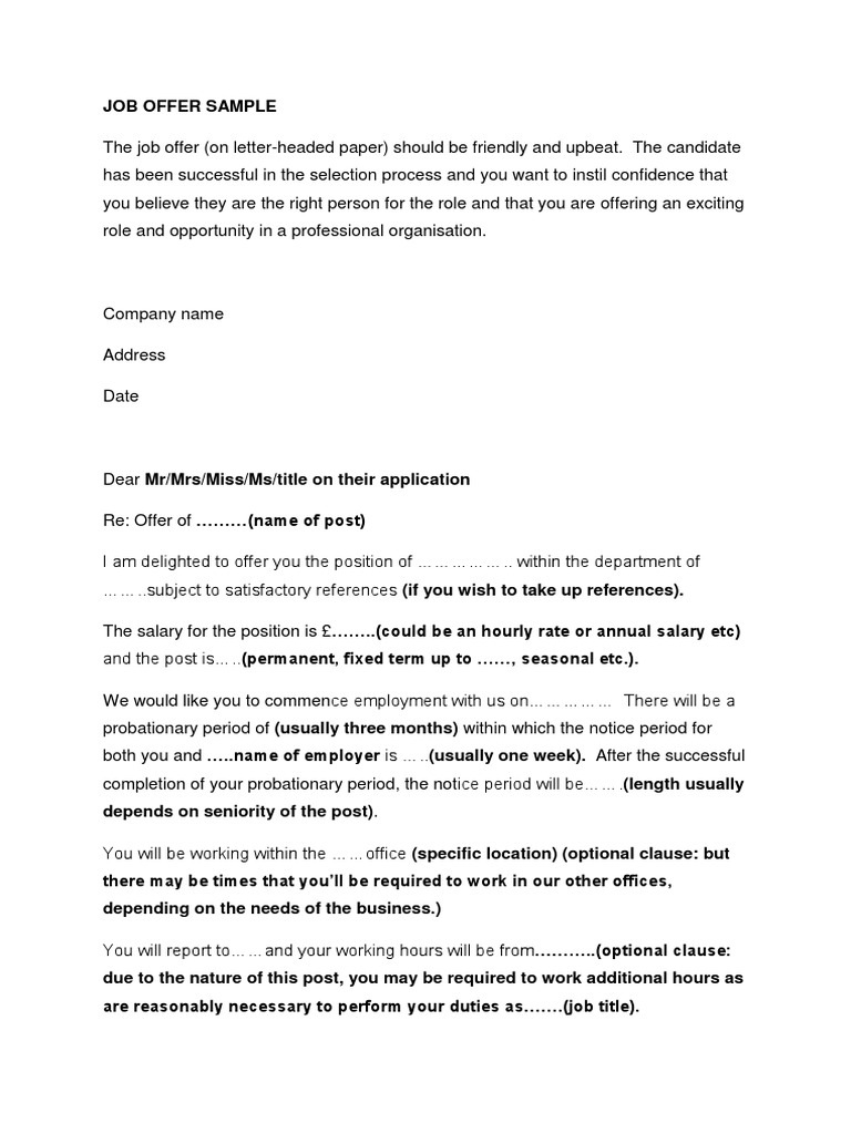 Job Offer Sample Letter  PDF